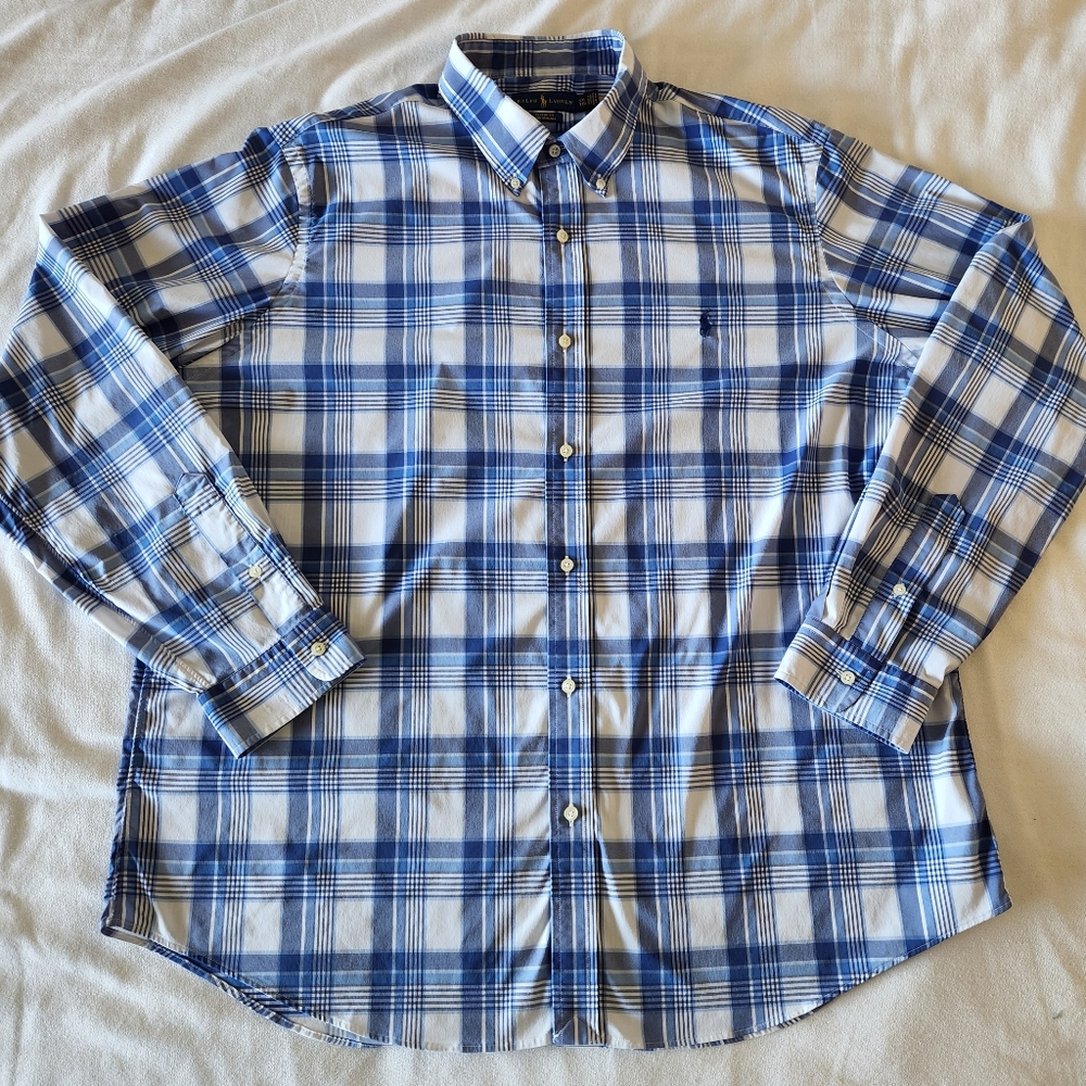RALPH LAUREN Classic Fit Performance XXL 2XL Button Down Shirt Plaid Nylon